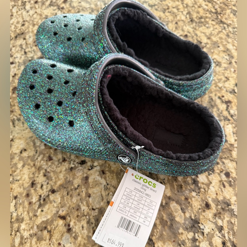 Multi Color Crocs Classic Glitter Lined Clog Size 7W